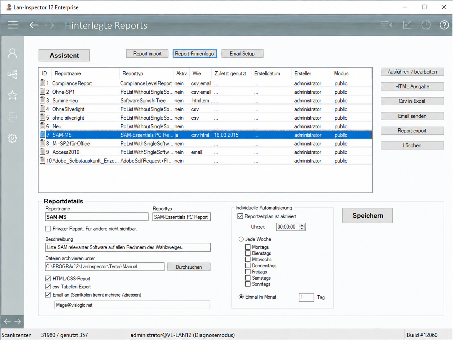 Hinterlegte Reports im Lan-Inspector Enterprise